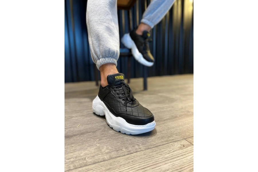 Shoecide Yüksek Taban Günlük Ayakkabı N75 Kapitone Siyah (beyaz Taban)