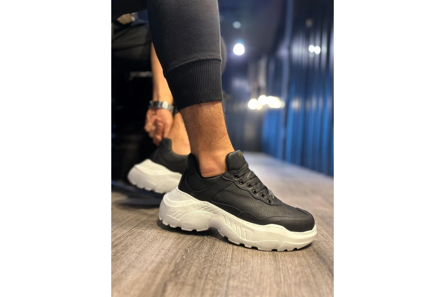 Shoecide Yüksek Taban Günlük Ayakkabı N75 Siyah (beyaz Taban)