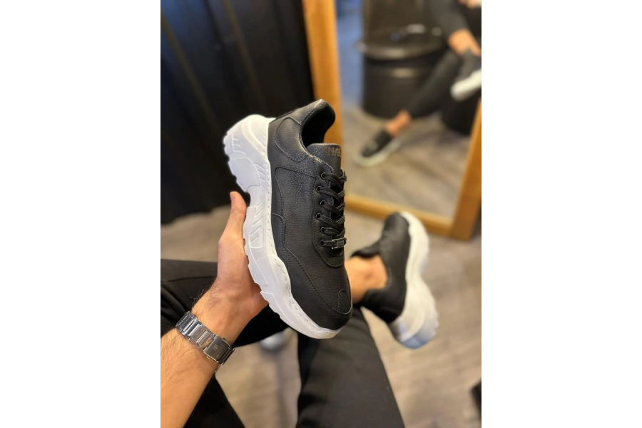 Shoecide Yüksek Taban Günlük Ayakkabı N75 Siyah (beyaz Taban)