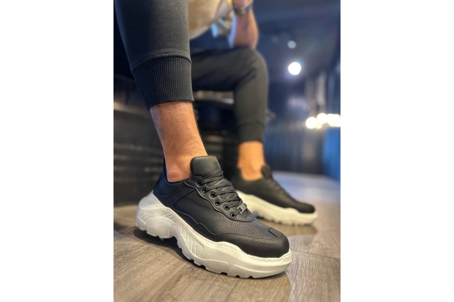 Shoecide Yüksek Taban Günlük Ayakkabı N75 Siyah (beyaz Taban)