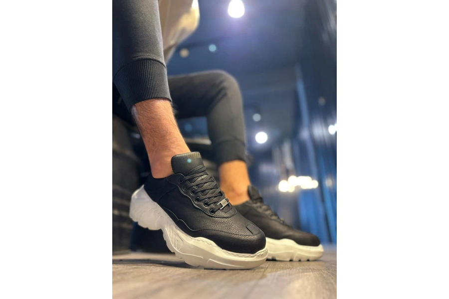 Shoecide Yüksek Taban Günlük Ayakkabı N75 Siyah (beyaz Taban)