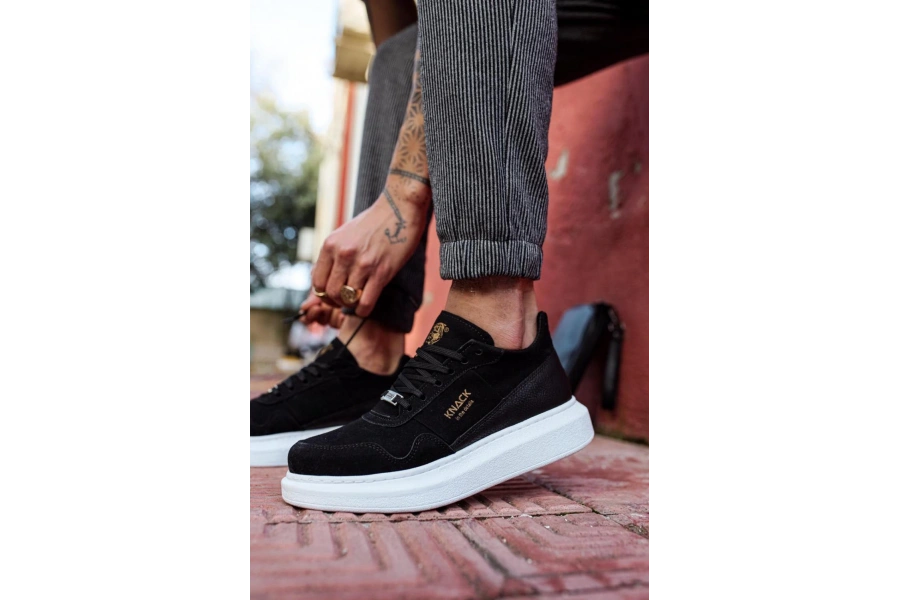Shoecide Yüksek Taban Günlük Süet Ayakkabı 040 Siyah (beyaz Taban)