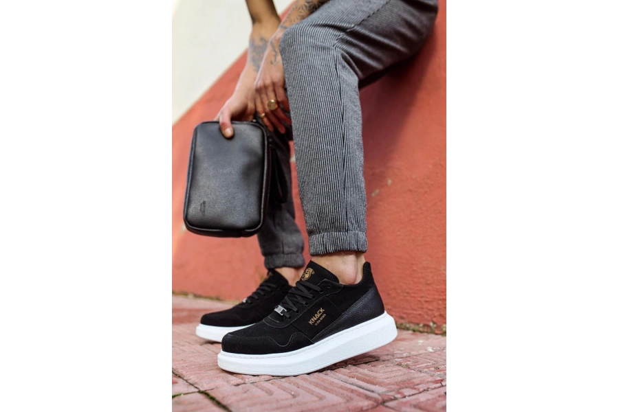 Shoecide Yüksek Taban Günlük Süet Ayakkabı 040 Siyah (beyaz Taban)