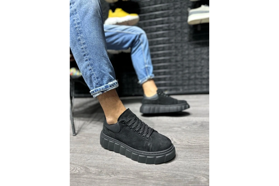 Shoecide Yüksek Taban Günlük Süet Ayakkabı 144  Siyah (siyah Taban)