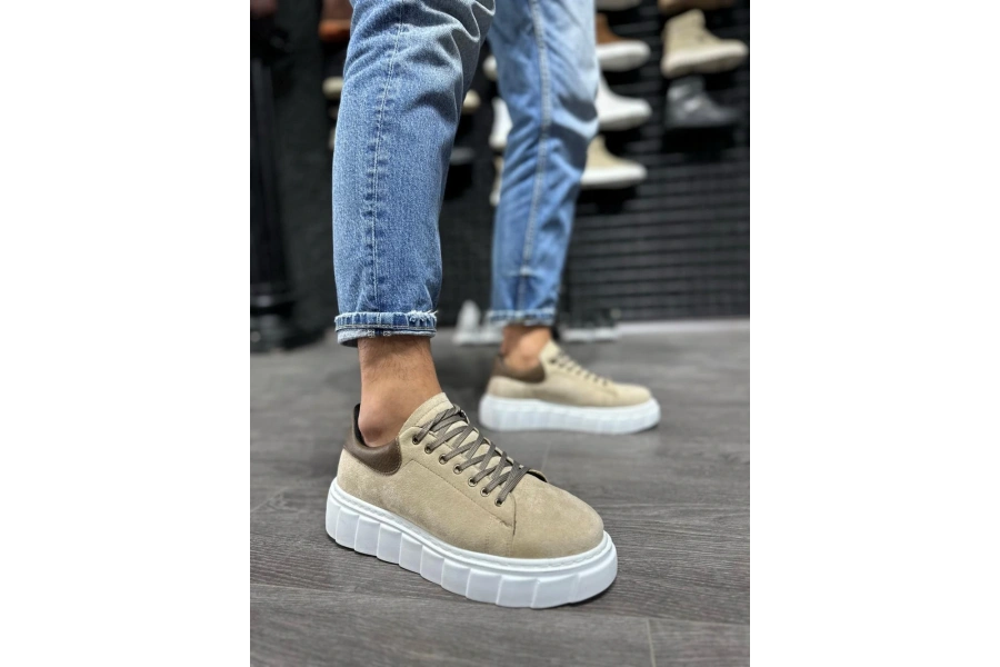 Shoecide Yüksek Taban Günlük Süet Ayakkabı 144  Vizon Süet