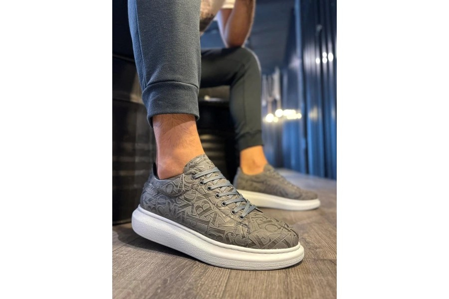 Shoecide Yüksek Taban Harf Desenli Günlük Ayakkabı 047 Gri