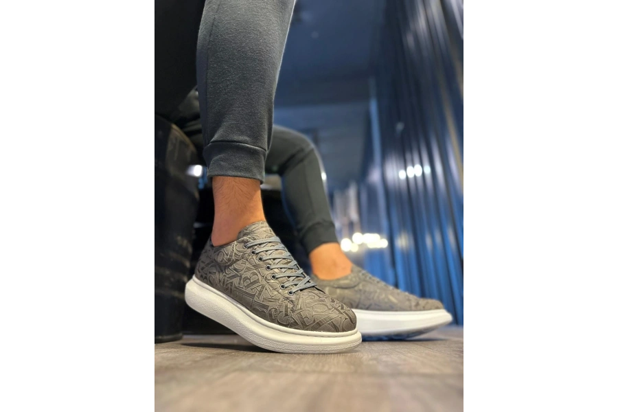 Shoecide Yüksek Taban Harf Desenli Günlük Ayakkabı 047 Gri