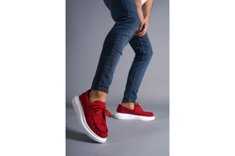Shoecide Yüksek Taban Mevsimlik Keten Ayakkabı 009 Kırmızı