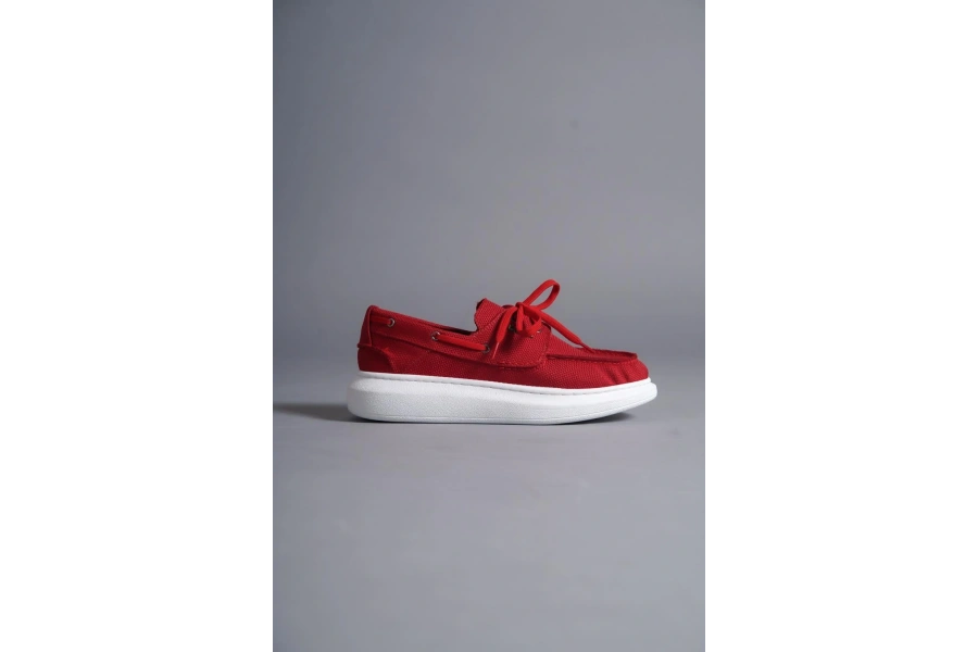 Shoecide Yüksek Taban Mevsimlik Keten Ayakkabı 009 Kırmızı