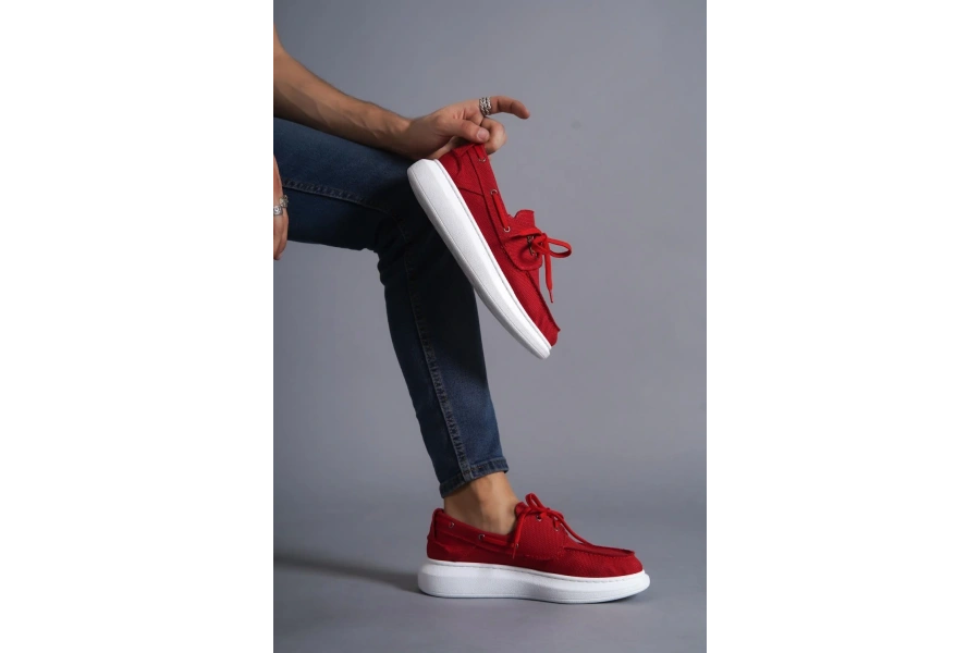 Shoecide Yüksek Taban Mevsimlik Keten Ayakkabı 009 Kırmızı