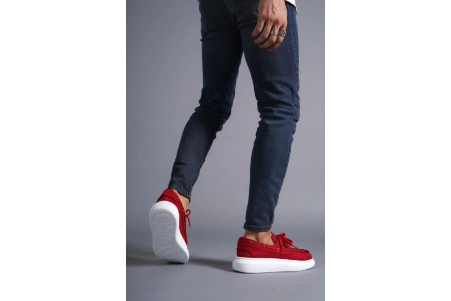 Shoecide Yüksek Taban Mevsimlik Keten Ayakkabı 009 Kırmızı
