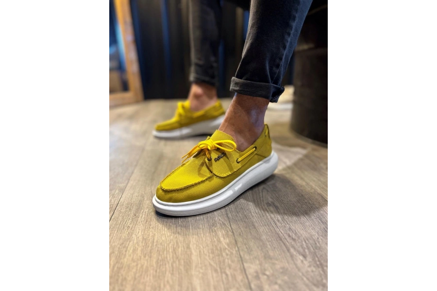 Shoecide Yüksek Taban Mevsimlik Keten Ayakkabı 009 Sarı