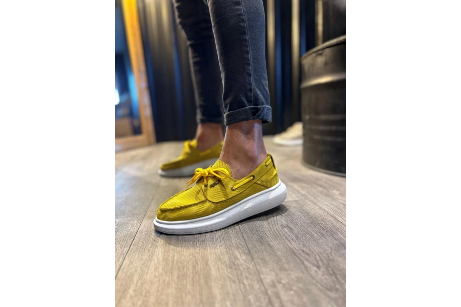 Shoecide Yüksek Taban Mevsimlik Keten Ayakkabı 009 Sarı