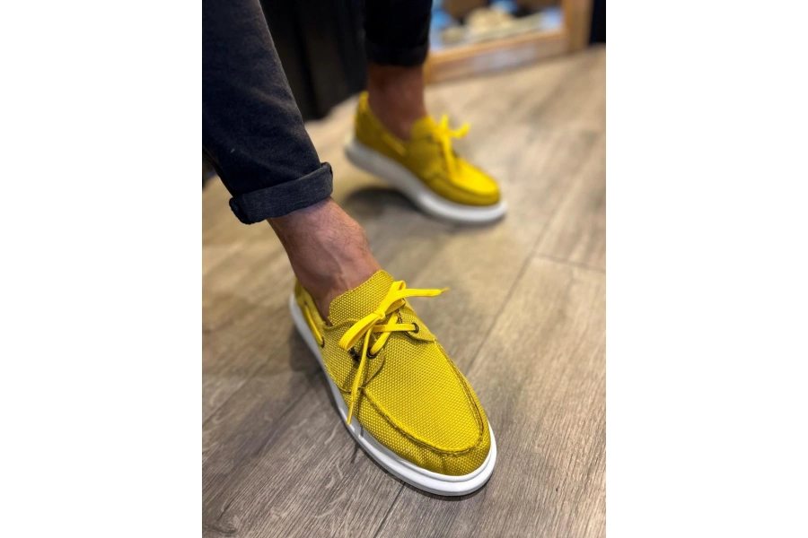 Shoecide Yüksek Taban Mevsimlik Keten Ayakkabı 009 Sarı