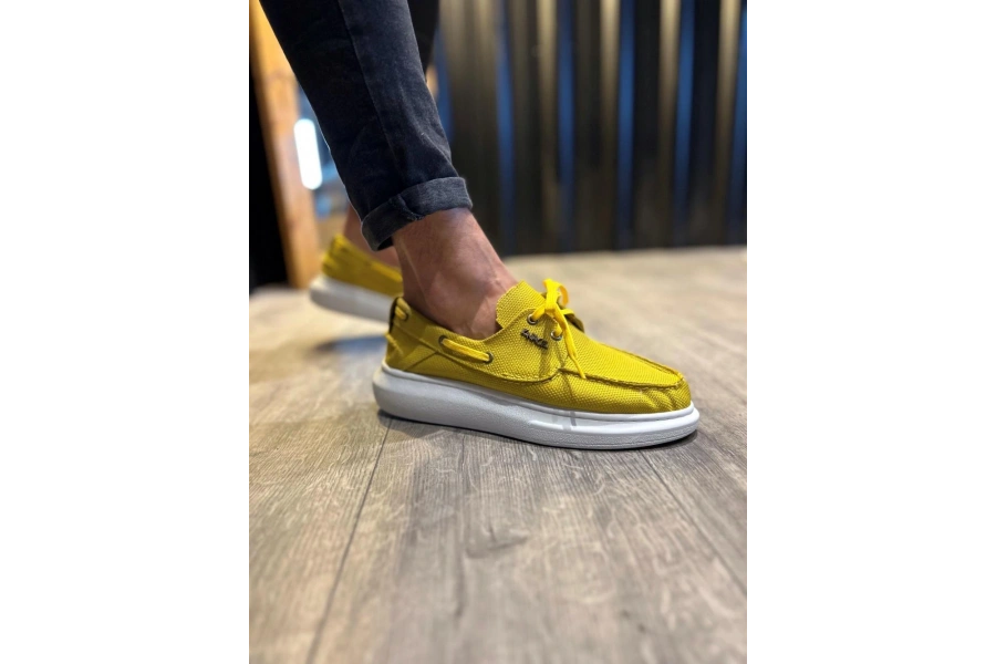 Shoecide Yüksek Taban Mevsimlik Keten Ayakkabı 009 Sarı