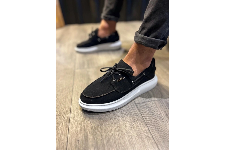 Shoecide Yüksek Taban Mevsimlik Süet Ayakkabı 009 Siyah (beyaz Taban)