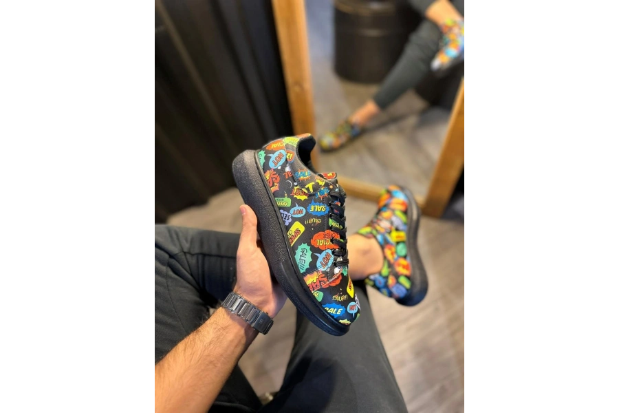 Shoecide Yüksek Taban Renkli Baskılı Günlük Ayakkabı 046 Hot