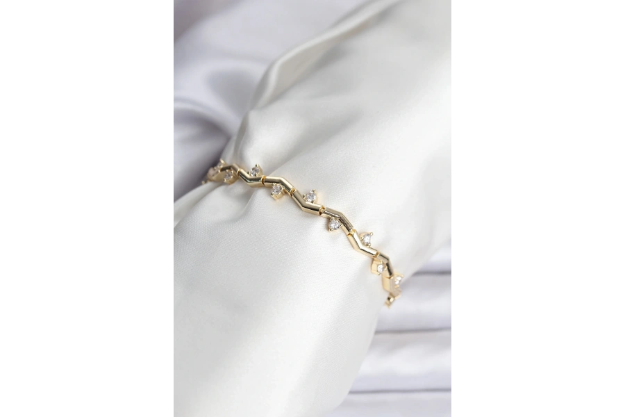 Shoecide Zikzak Model Pirinç Gold Renk Bileklik