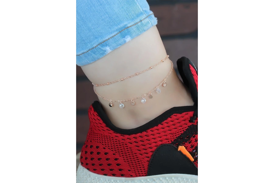 Shoecide Zirkon Taşlı Çift Zincirli Rose Kaplama Hal Hal