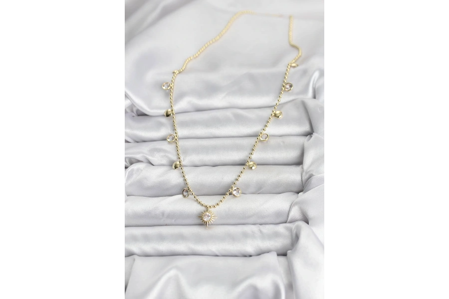 Shoecide Zirkon Taşlı Kutup Yıldızı Model Pirinç Gold Renk Kadın Kolye