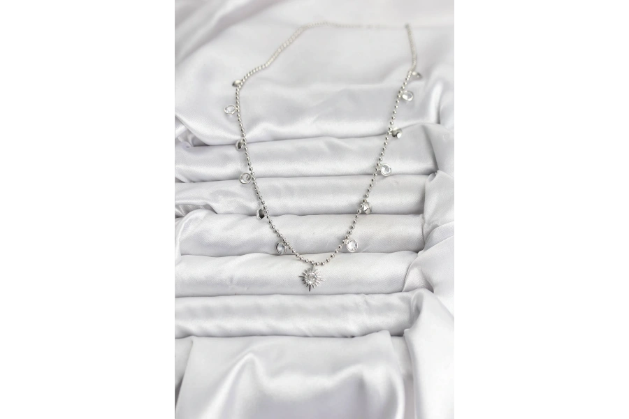 Shoecide Zirkon Taşlı Kutup Yıldızı Model Pirinç Gümüş Renk Kadın Kolye