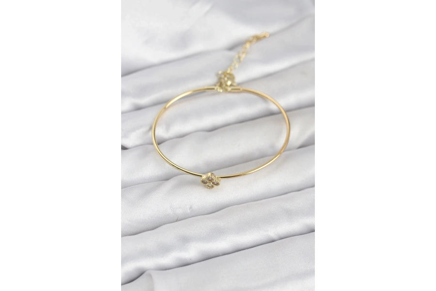 Shoecide Zirkon Taşlı Yonca Model Gold Renk Kadın Bileklik