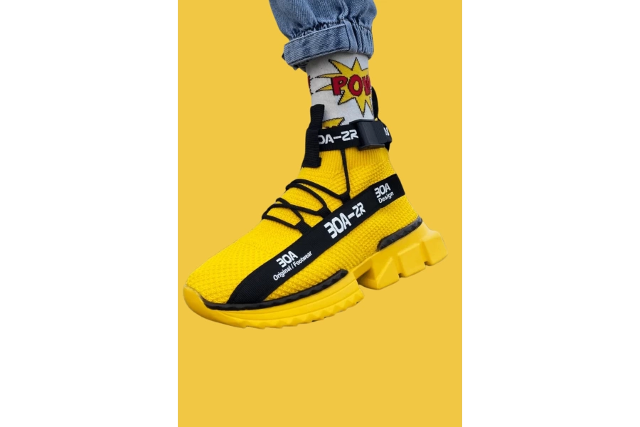 Shoecide Zr-x700 Bağcıklı Kemerli Yüksek Taban Tarz Sarı Renk Spor Bot