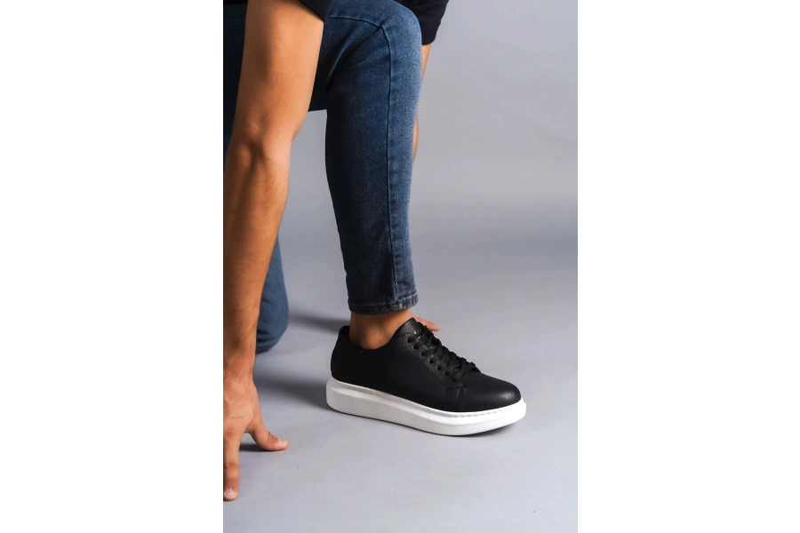 Swo151 Boost Bağcıklı Cilt Erkek Günlük Sneaker Ayakkabı Cbt - Siyah