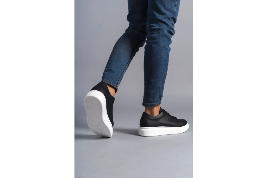 Swo151 Boost Bağcıklı Cilt Erkek Günlük Sneaker Ayakkabı Cbt - Siyah