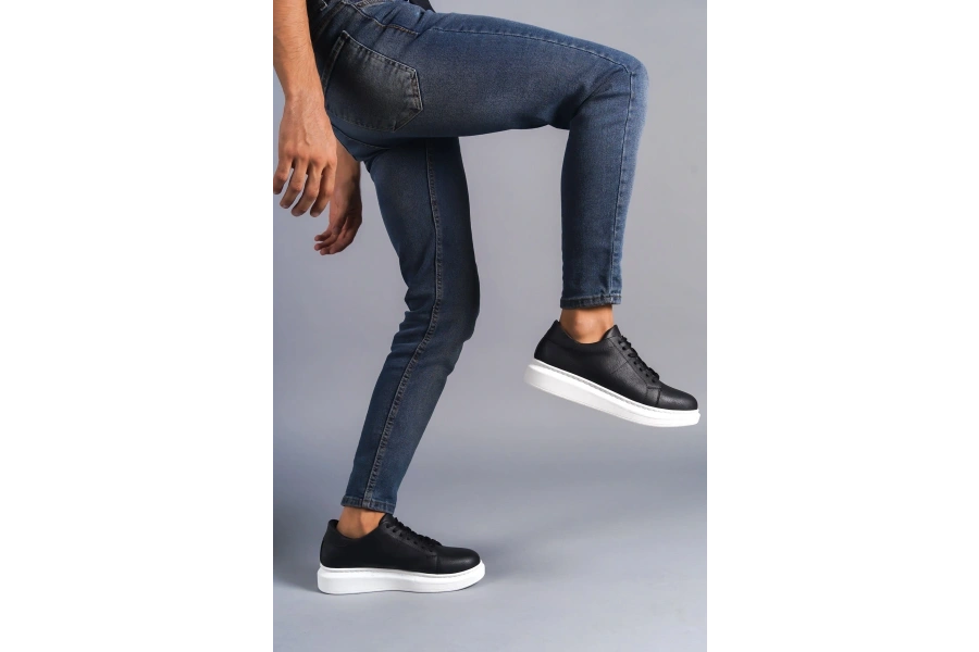 Swo151 Boost Bağcıklı Cilt Erkek Günlük Sneaker Ayakkabı Cbt - Siyah