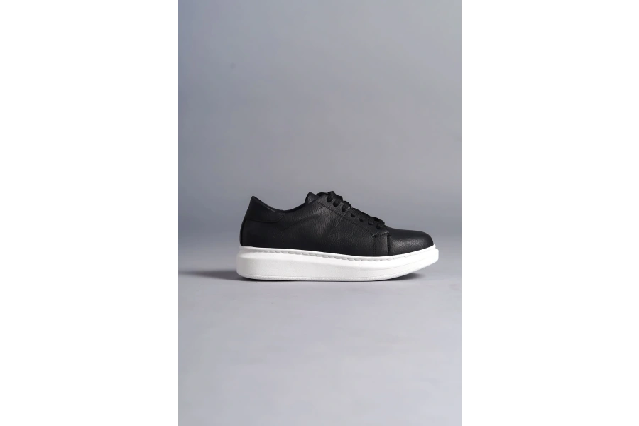 Swo151 Boost Bağcıklı Cilt Erkek Günlük Sneaker Ayakkabı Cbt - Siyah