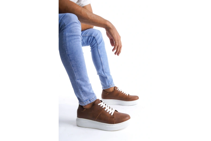 Swo151 Boost Bağcıklı Cilt Erkek Günlük Sneaker Ayakkabı Cbt - Taba