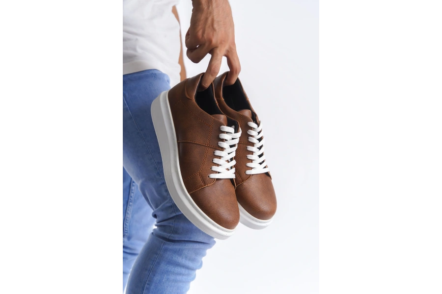 Swo151 Boost Bağcıklı Cilt Erkek Günlük Sneaker Ayakkabı Cbt - Taba