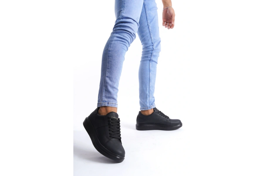 Swo151 Boost Bağcıklı Cilt Erkek Günlük Sneaker Ayakkabı Cst - Siyah