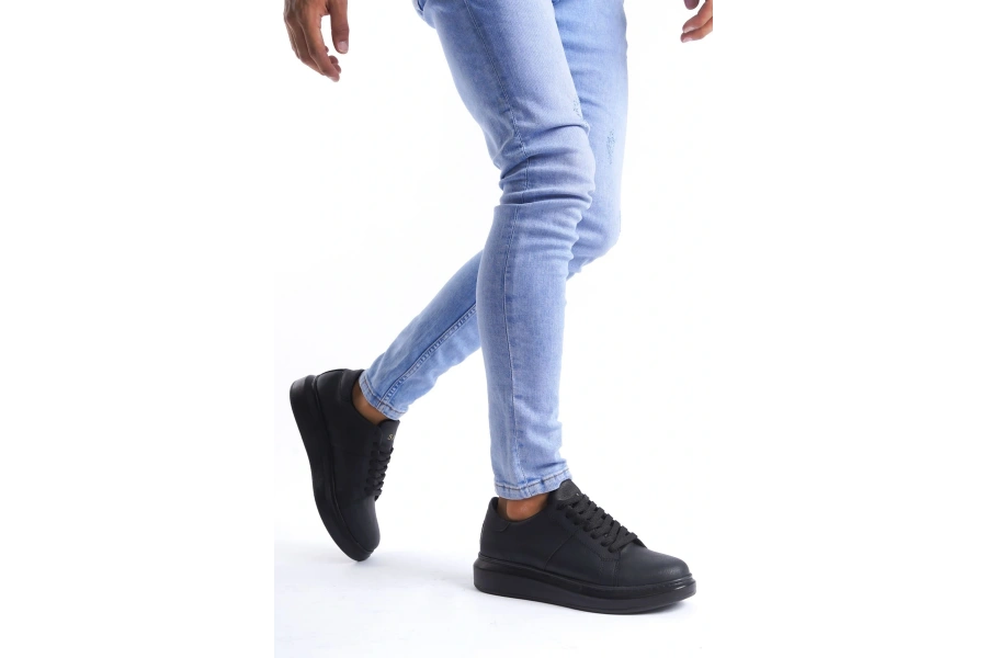 Swo151 Boost Bağcıklı Cilt Erkek Günlük Sneaker Ayakkabı Cst - Siyah