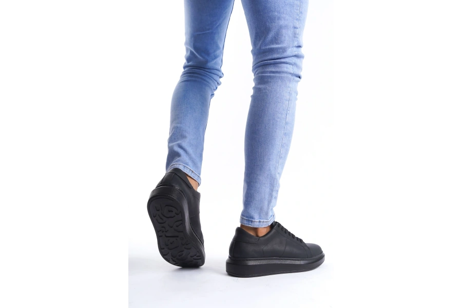 Swo151 Boost Bağcıklı Cilt Erkek Günlük Sneaker Ayakkabı Cst - Siyah