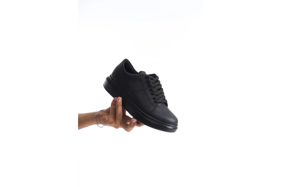 Swo151 Boost Bağcıklı Cilt Erkek Günlük Sneaker Ayakkabı Cst - Siyah