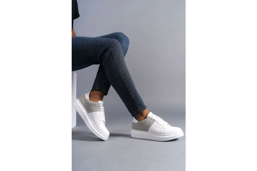 Swo151 Boost Bağcıklı Cilt Süet Erkek Günlük Sneaker Ayakkabı Csbt - Beyaz/gri