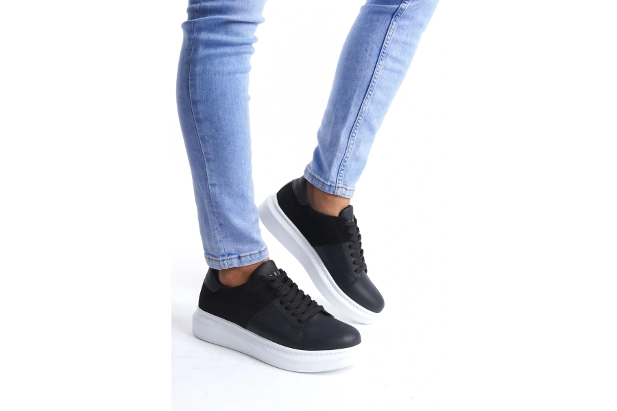 Swo151 Boost Bağcıklı Cilt Süet Erkek Günlük Sneaker Ayakkabı Csbt - Siyah