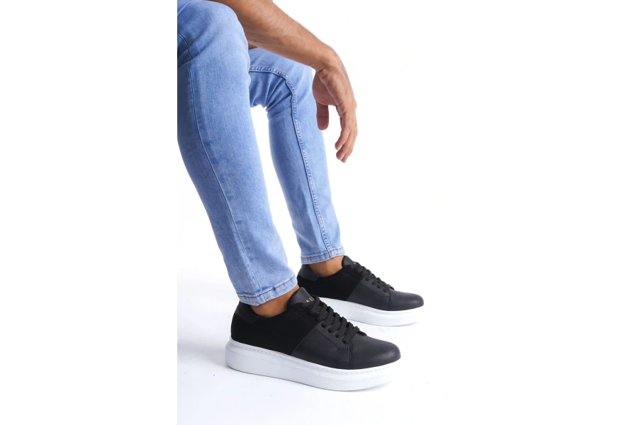 Swo151 Boost Bağcıklı Cilt Süet Erkek Günlük Sneaker Ayakkabı Csbt - Siyah