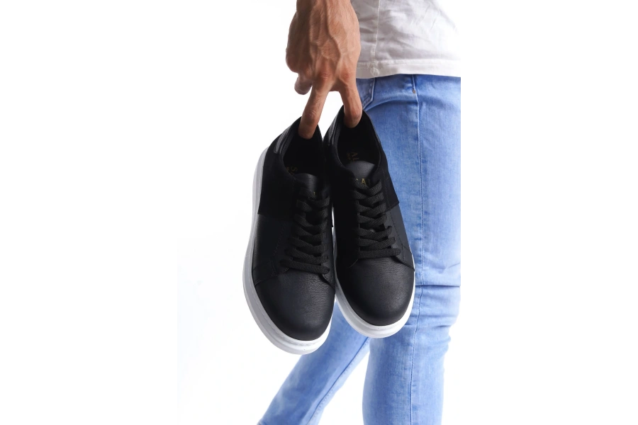 Swo151 Boost Bağcıklı Cilt Süet Erkek Günlük Sneaker Ayakkabı Csbt - Siyah