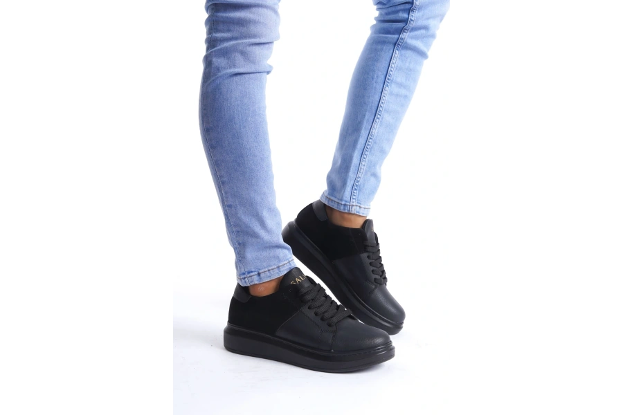 Swo151 Boost Bağcıklı Cilt Süet Erkek Günlük Sneaker Ayakkabı Csst - Siyah