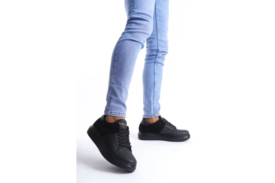 Swo151 Boost Bağcıklı Cilt Süet Erkek Günlük Sneaker Ayakkabı Csst - Siyah