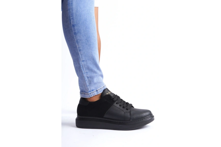 Swo151 Boost Bağcıklı Cilt Süet Erkek Günlük Sneaker Ayakkabı Csst - Siyah
