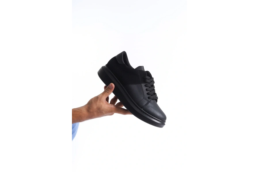 Swo151 Boost Bağcıklı Cilt Süet Erkek Günlük Sneaker Ayakkabı Csst - Siyah