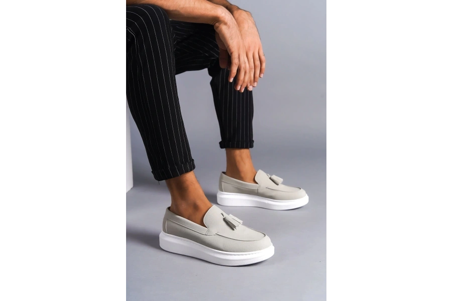 Swo154 Blaze Bağcıksız Püsküllü Süet Erkek Günlük Spor Klasik Ayakkabı Sbt - Gri