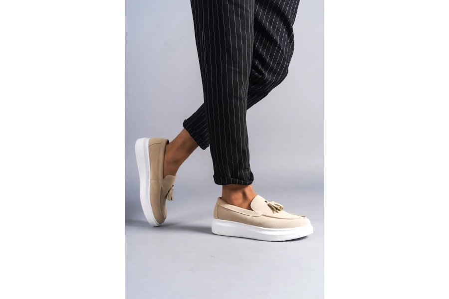 Swo154 Blaze Bağcıksız Püsküllü Süet Erkek Günlük Spor Klasik Ayakkabı Sbt - Krem