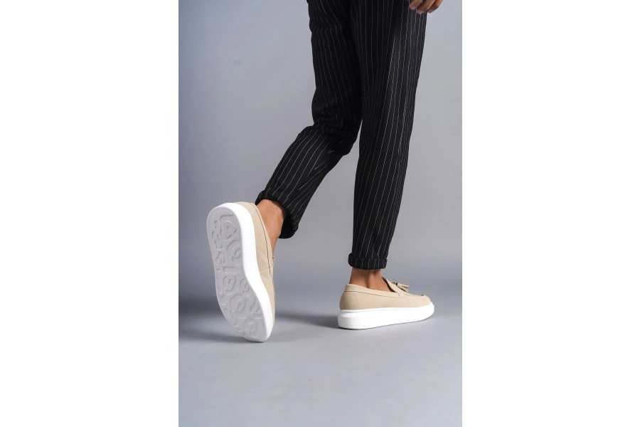 Swo154 Blaze Bağcıksız Püsküllü Süet Erkek Günlük Spor Klasik Ayakkabı Sbt - Krem