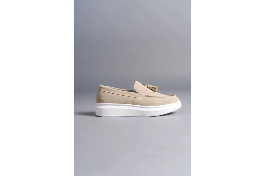 Swo154 Blaze Bağcıksız Püsküllü Süet Erkek Günlük Spor Klasik Ayakkabı Sbt - Krem