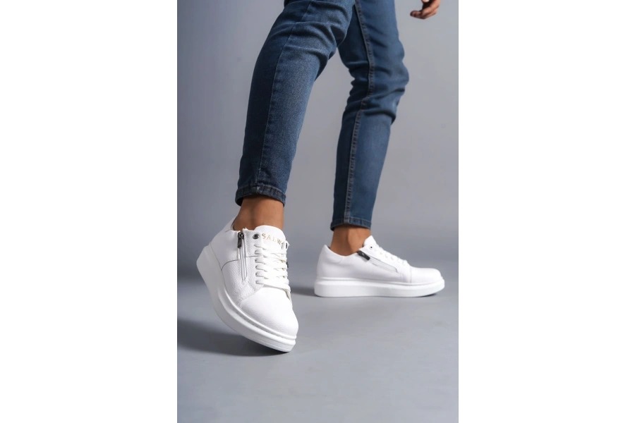 Swo155 Warrior Bağcıklı Ve Fermuarlı Cilt Erkek Günlük Sneaker Ayakkabı Cbt - Beyaz